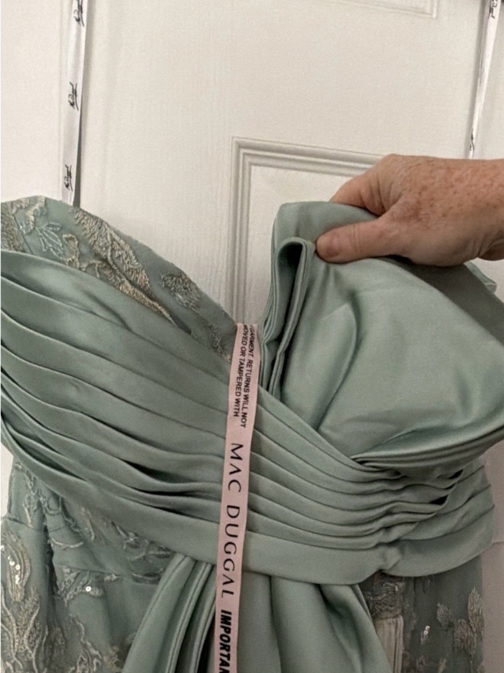 Mac Duggal Strapless Mint Green Bow-Detail Fringe Sheath Dress - Picture 9 of 11